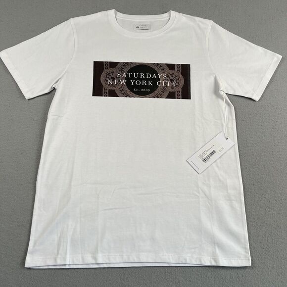 NWT Saturdays NYC White Mosaic Block Short Sleeve Crew Neck Shirt Men’s Size S - Picture 6 of 16
